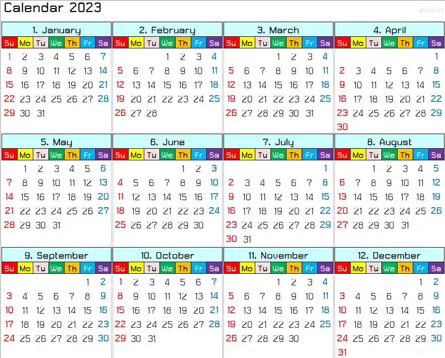 ปฏิทิน พ.ศ. 2566 ภาษาอังกฤษ